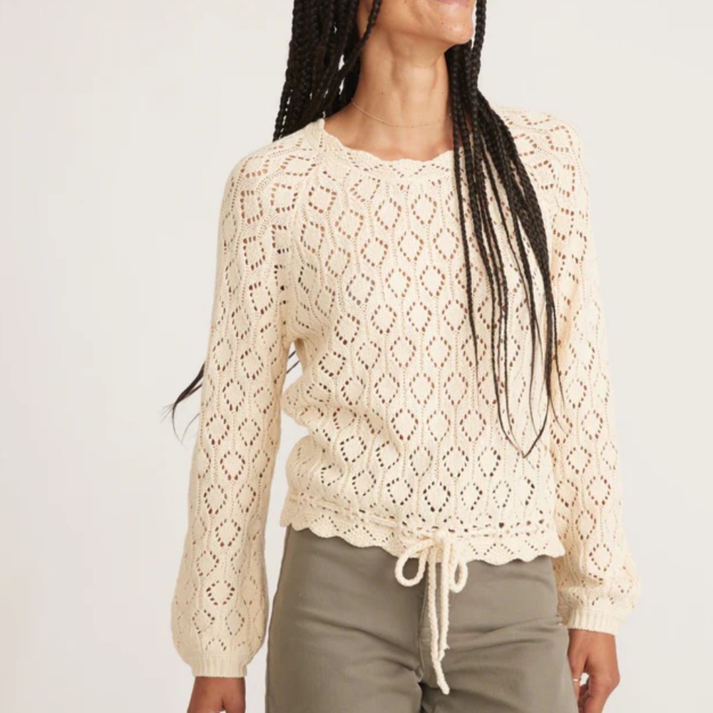 MARINE LAYER Manzanita Crochet Fringe Sweater Size M